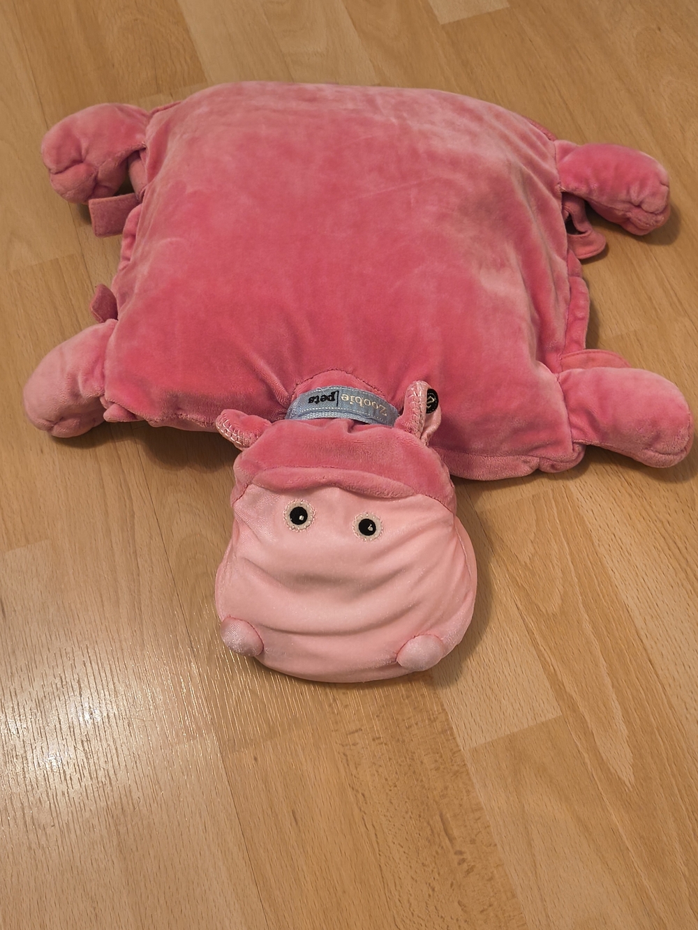 Zoobie Pet Plush Hippo Pillow + Throw- Pink Cozy Great For Travel Kids +Teens